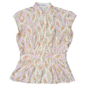 |EUC| ROBERT GRAHAM 100% Silk Paisley Peplum Collared Blouse